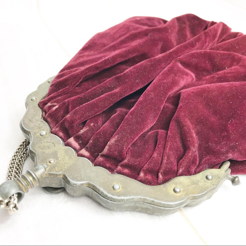 Vintage Maroon Velvet Purse Boho Bag Carpetbags - Picture 7 of 8